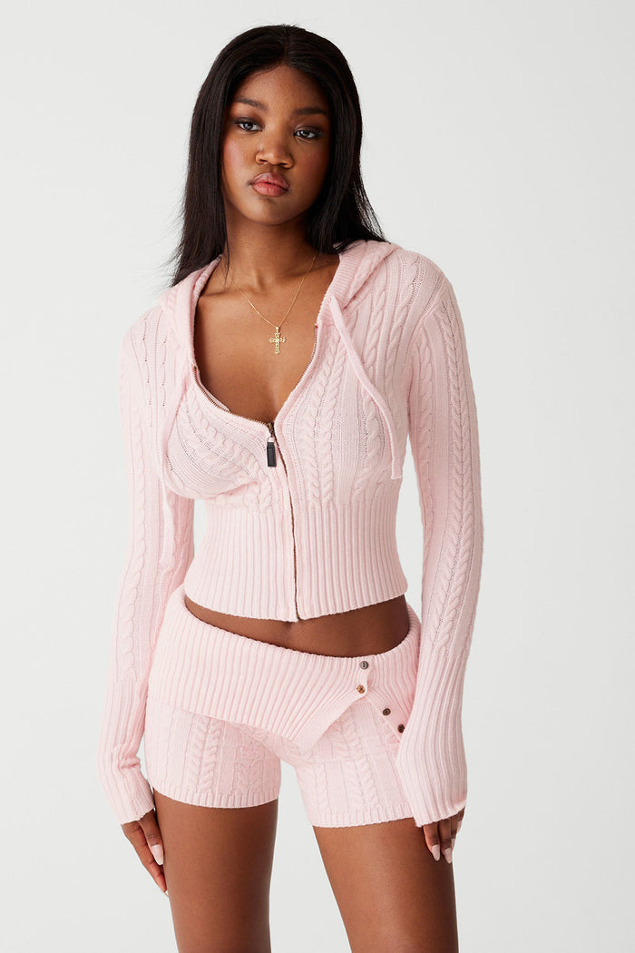 Aimee cable cloud knit hoodie rose quart