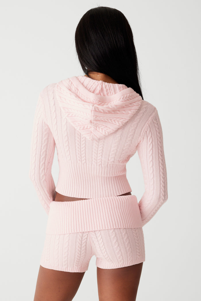 Aimee cable cloud knit hoodie rose quart