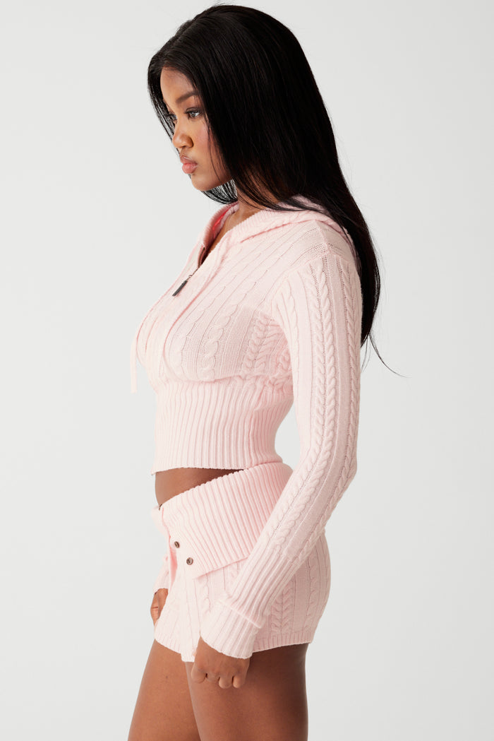 Aimee cable cloud knit hoodie rose quart