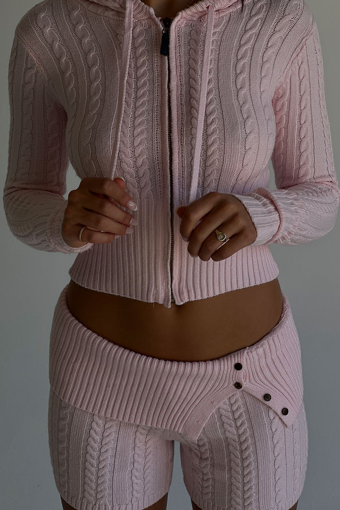 Aimee cable cloud knit hoodie rose quart