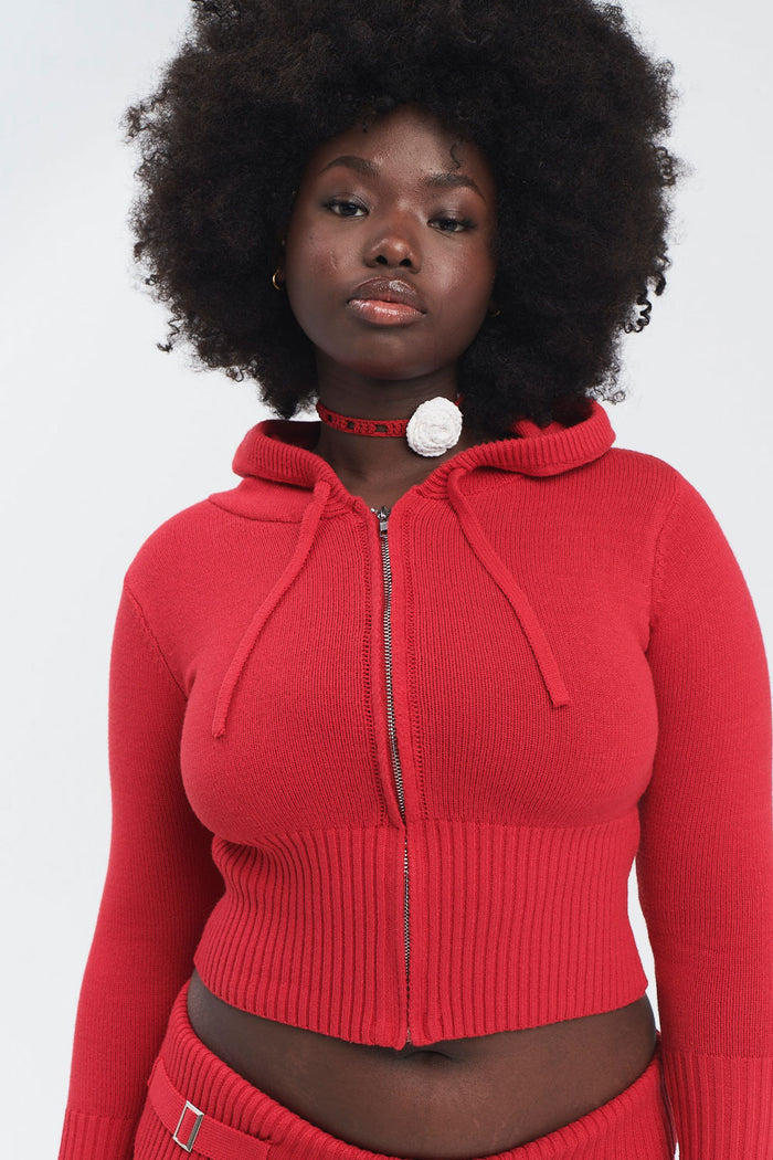 Aimee Cloud Knit Zip Up Hoodie Love Bug Red