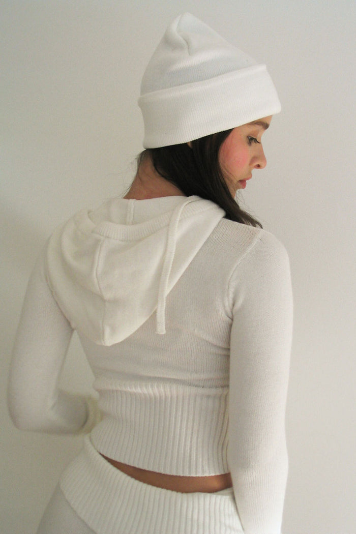 Aimee Zip Up Knit Hoodie Snow White
