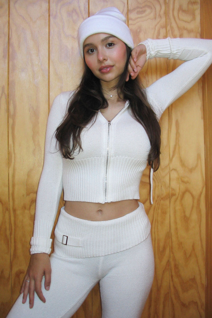 Aimee Zip Up Knit Hoodie Snow White
