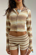 Aimee Lightweight Knit Hoodie Sonoma Stripe Brown