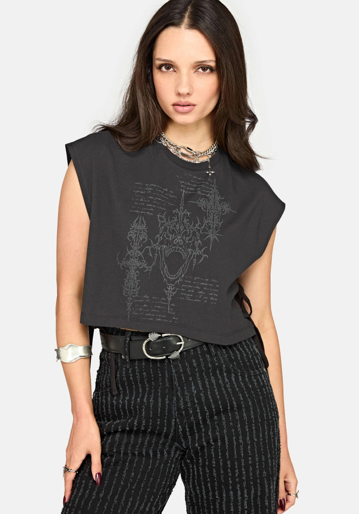Alana Tie Side Graphic Crop Top
