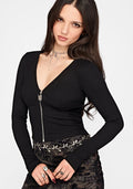 Allie Zip Up Ribbed Long Sleeve Top