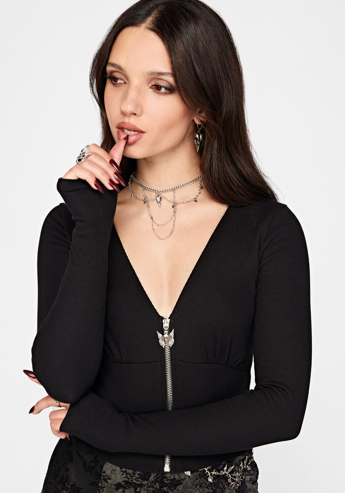 Allie Zip Up Ribbed Long Sleeve Top