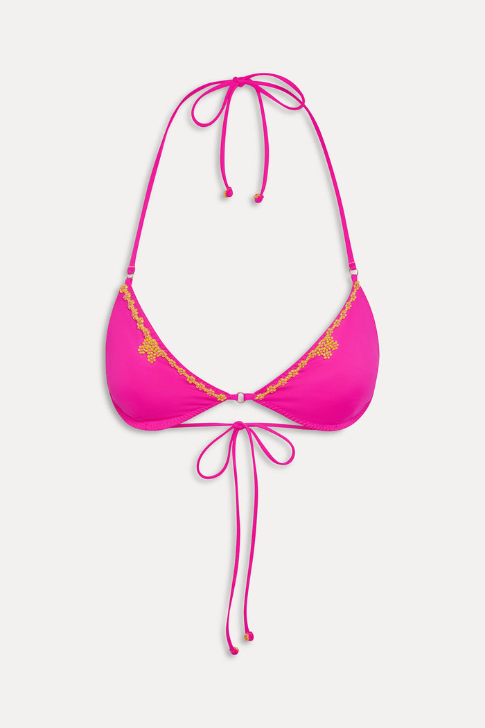 Amore Beaded Halter Bikini Top - Sea Star Pink