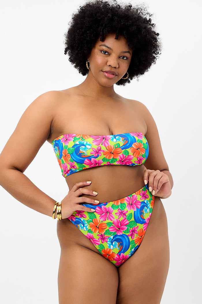 Anne Floral Full Coverage Bikini Bottom Neon Surfer