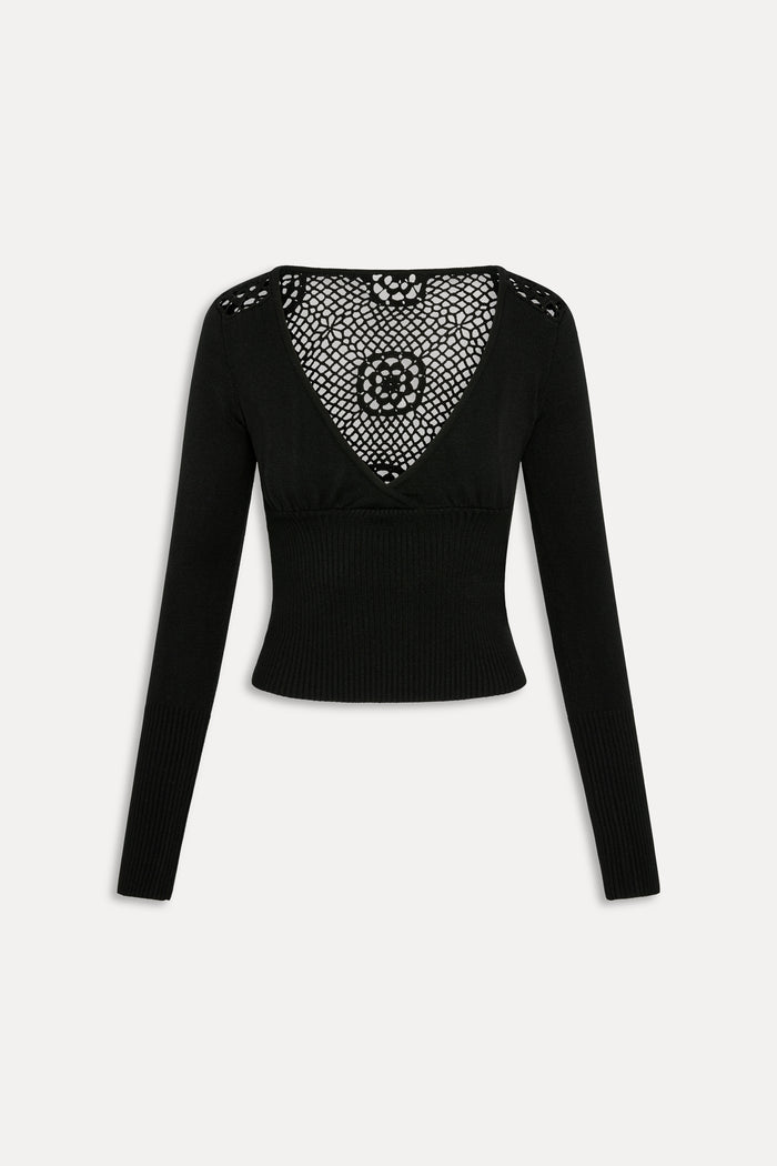 Arlo Crochet Knit Sweater - Black