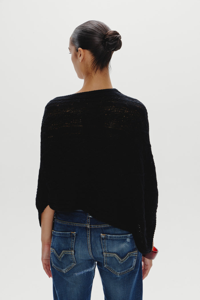 Aspen Cotton Knit Poncho - Black