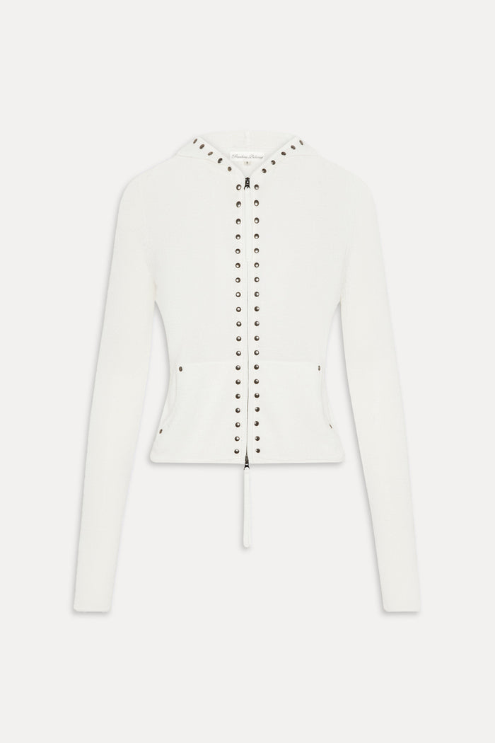 Atlas Zip Up Knit Hoodie - Coconut Cream