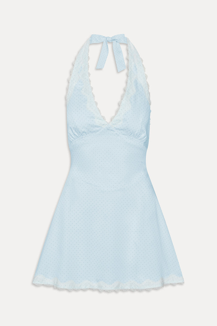 Audrey Satin Mini Dress - Sweet Pea Blue