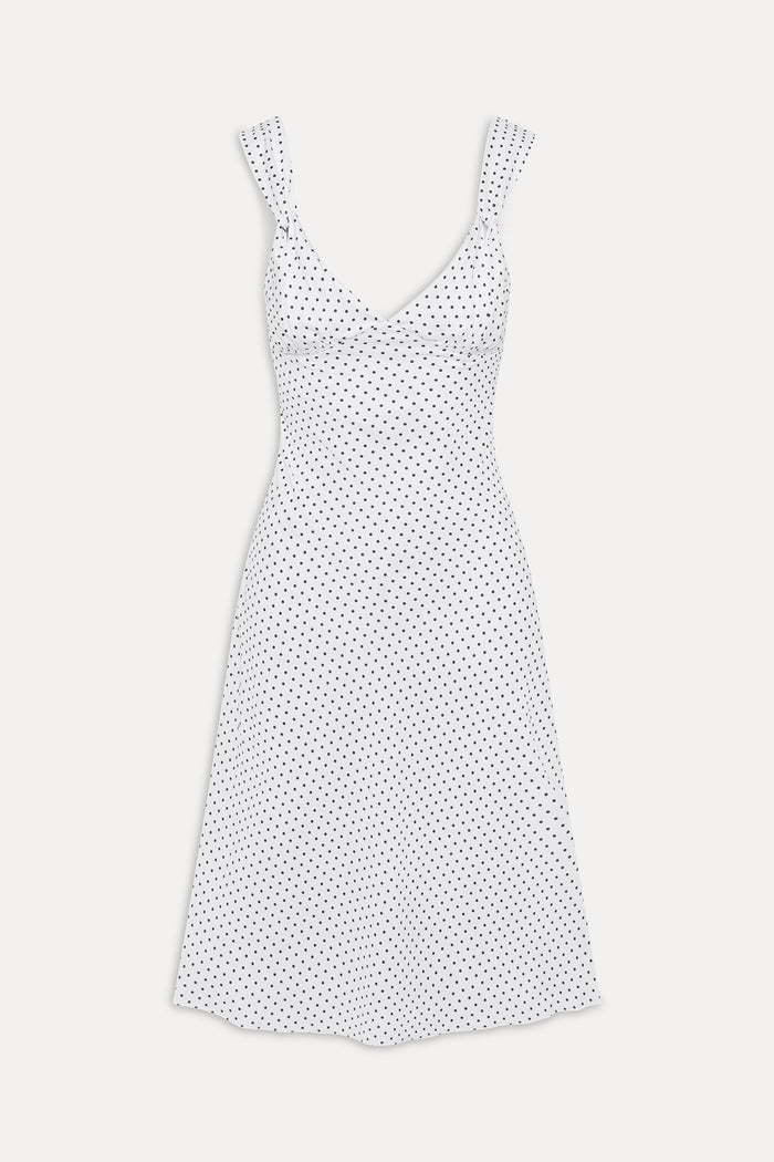 Aurora Satin Midi Dress - White Polka Dot