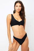Frankies Bikinis Austin Black Ribbed Knotted Top