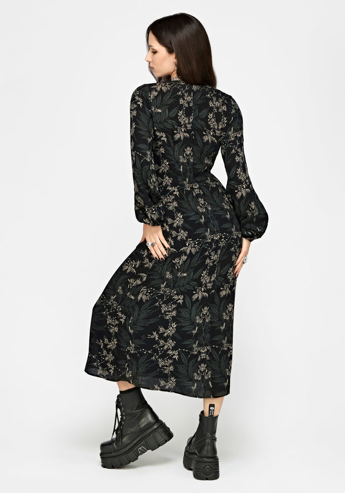 Azolla Fern Crinkle Long Sleeve Midi Dress