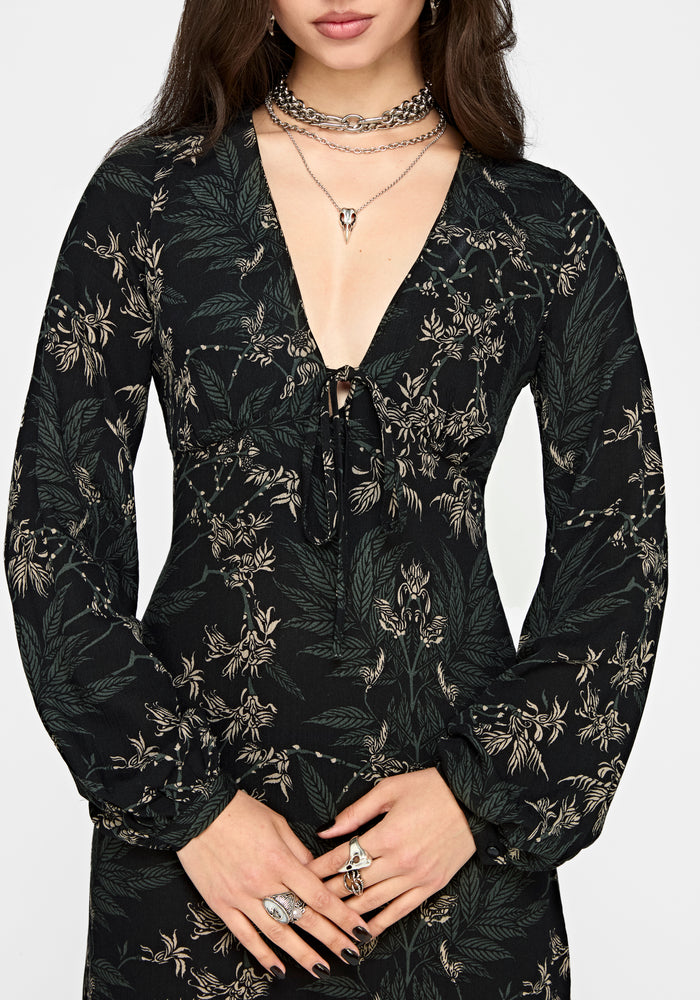 Azolla Fern Crinkle Long Sleeve Midi Dress
