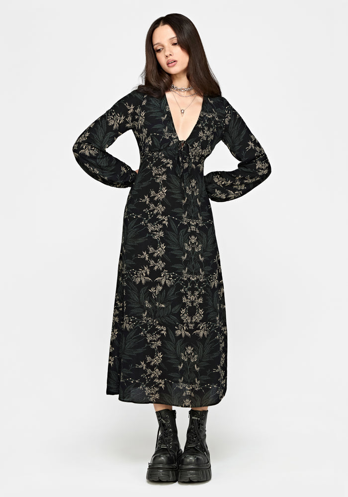 Azolla Fern Crinkle Long Sleeve Midi Dress