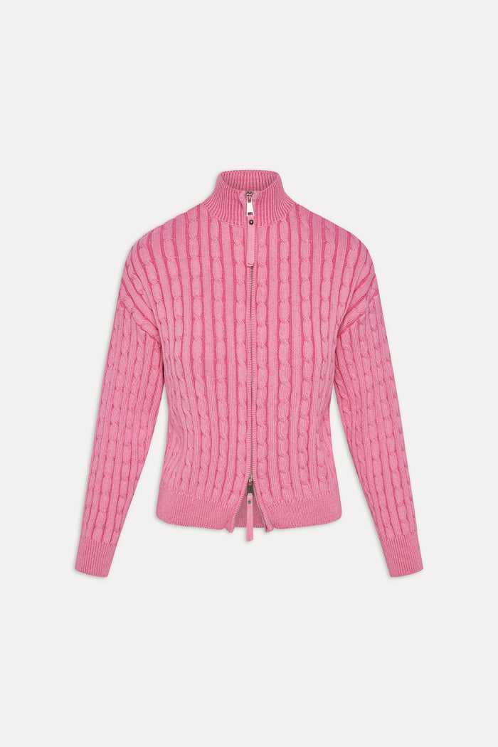 Bea Cable Knit Zip Up Sweater - Sweetheart