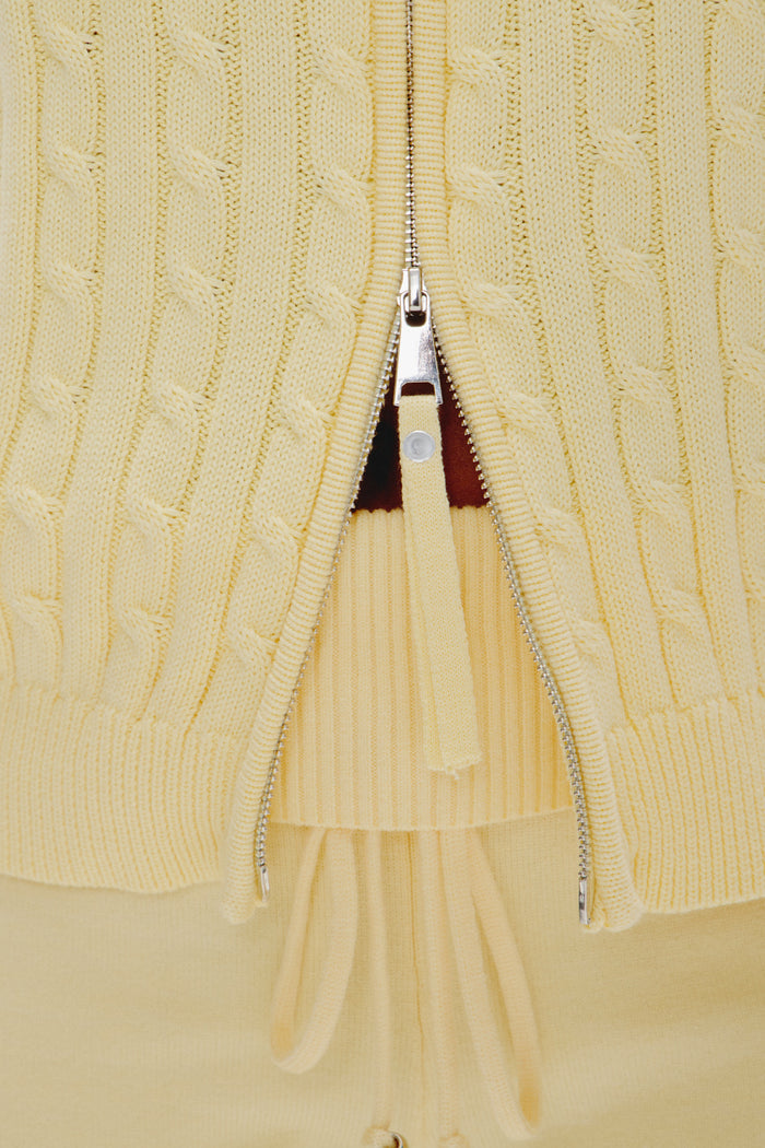 Bea Cable Knit Zip Up Sweater - Vanilla Sugar