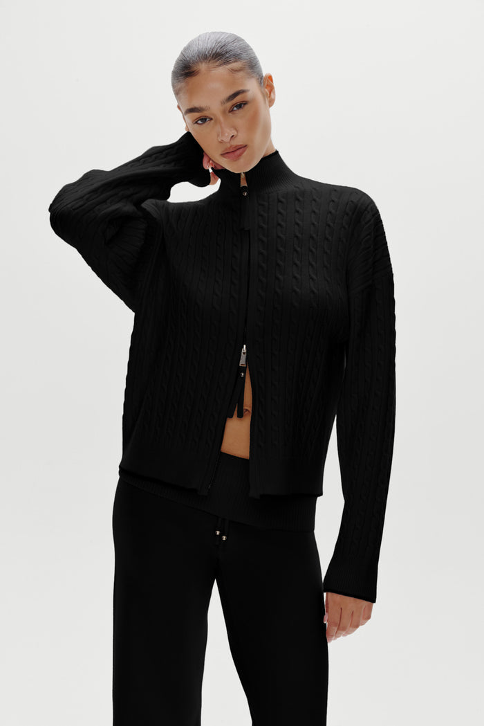 Bea Knit Zip Up Sweater - Black
