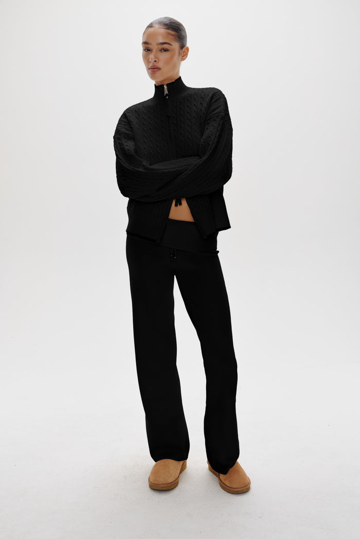 Bea Knit Zip Up Sweater - Black