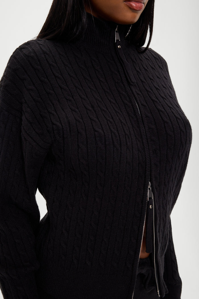 Bea Knit Zip Up Sweater - Black