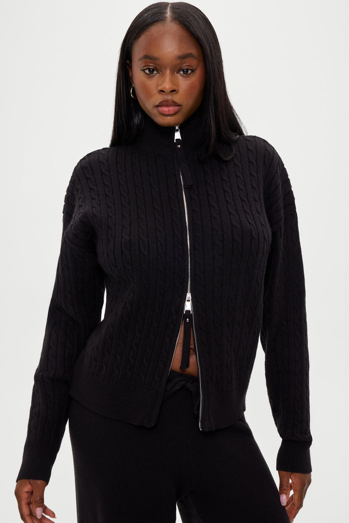 Bea Knit Zip Up Sweater - Black