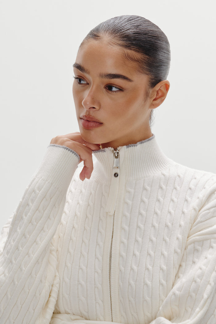 Bea Knit Zip Up Sweater - Honeymoon