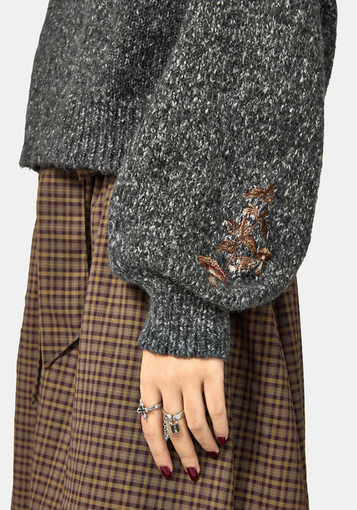 Beatrix Mushroom Embroidered Knit Sweater