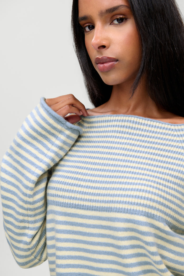 Beau Oversized Brushed Knit Sweater - Hazy Stripe