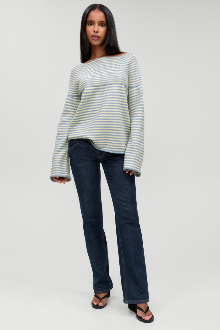 Beau Oversized Brushed Knit Sweater - Hazy Stripe