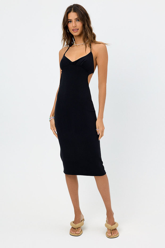 Benetar Black Terry Halter Dress