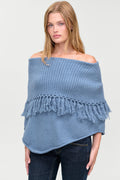 Benny Knit Fringe Poncho - Misty Mornings