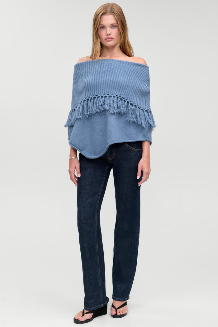 Benny Knit Fringe Poncho - Misty Mornings