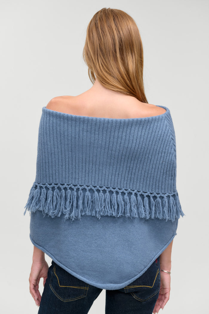 Benny Knit Fringe Poncho - Misty Mornings