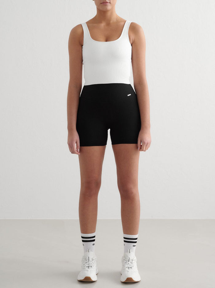 Black Ribbed Midi Biker Shorts