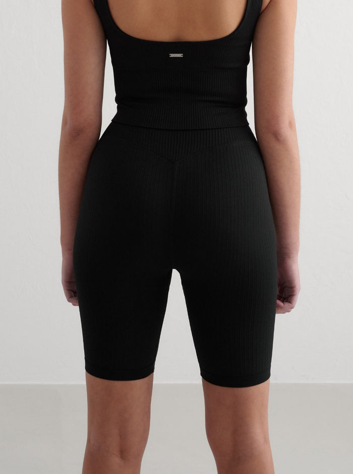Black Ribbed Seamless Biker Shorts