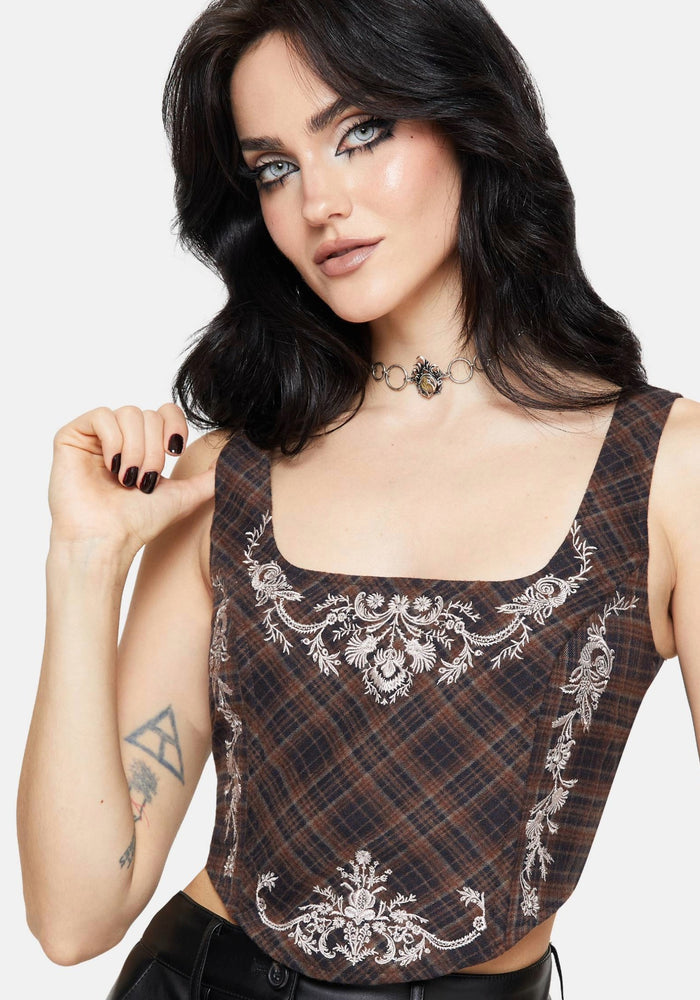 Bladeborn Check Embroidered Corset Top