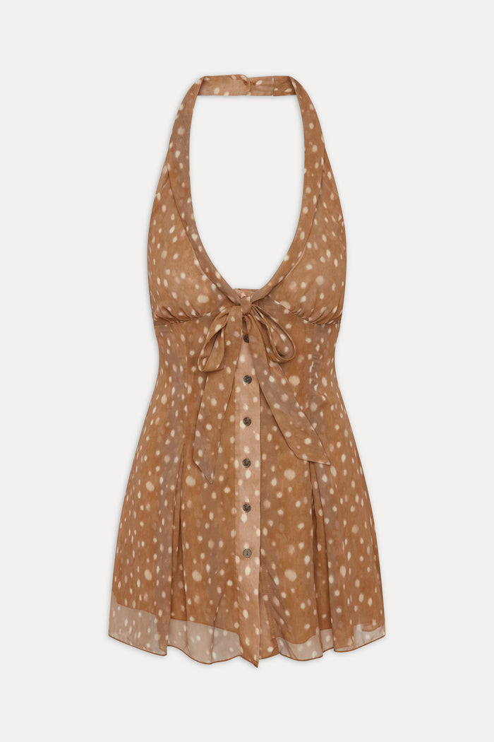 Bloom Button Up Mini Dress - Fawn