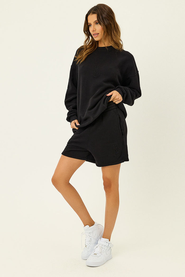 Burl Black High Waist Elastic Band Sweatshort