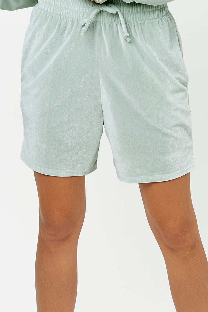 Burl Sage Green Velvet High Waist Sweat Short