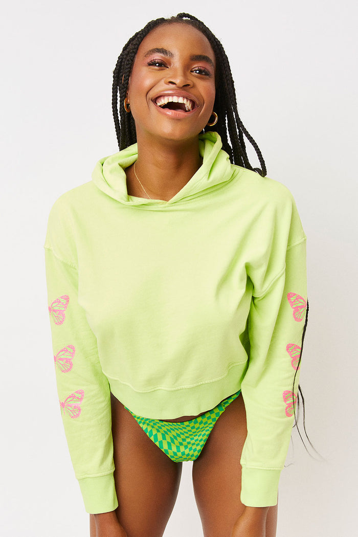 Burl Grass Butterfly Cropped Hooded Sweatshirt