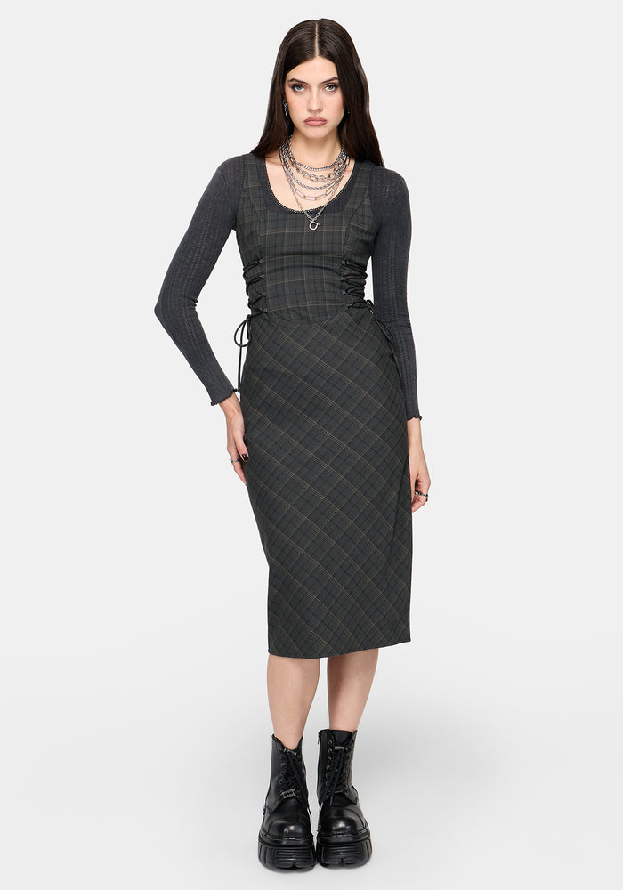 Caitriona Check Lace Up Side Midi Dress