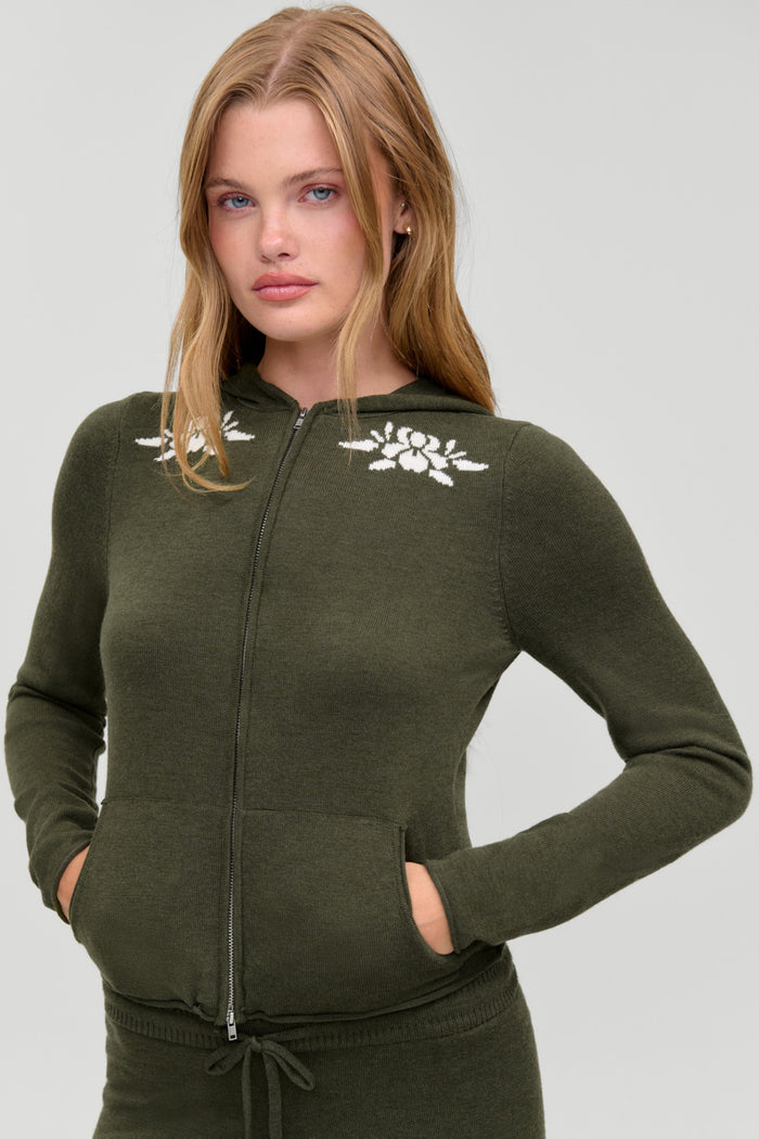 Calvin Knit Zip Up Hoodie - Alpine Flower