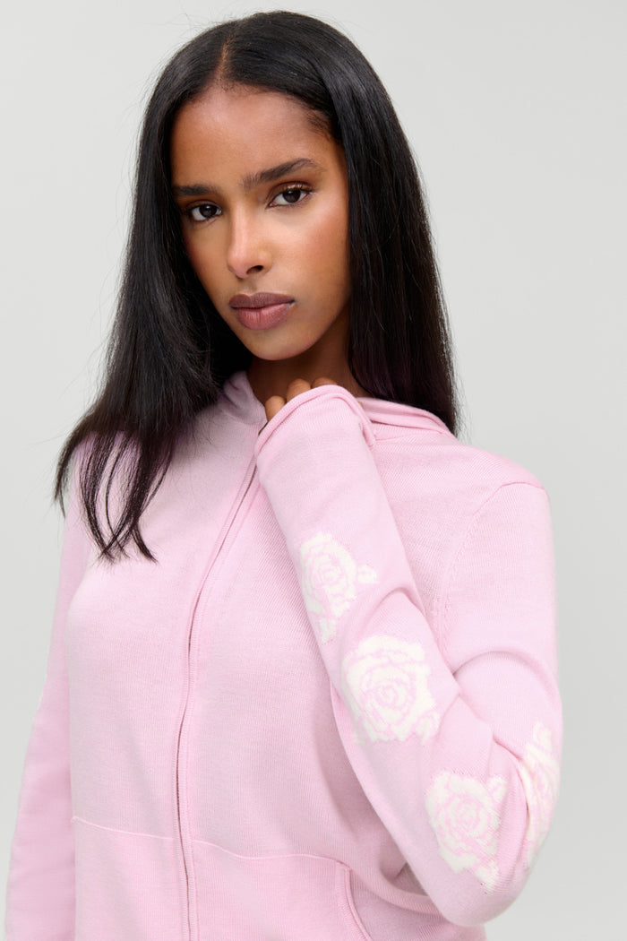 Calvin Knit Zip Up Hoodie - Pillow Pink