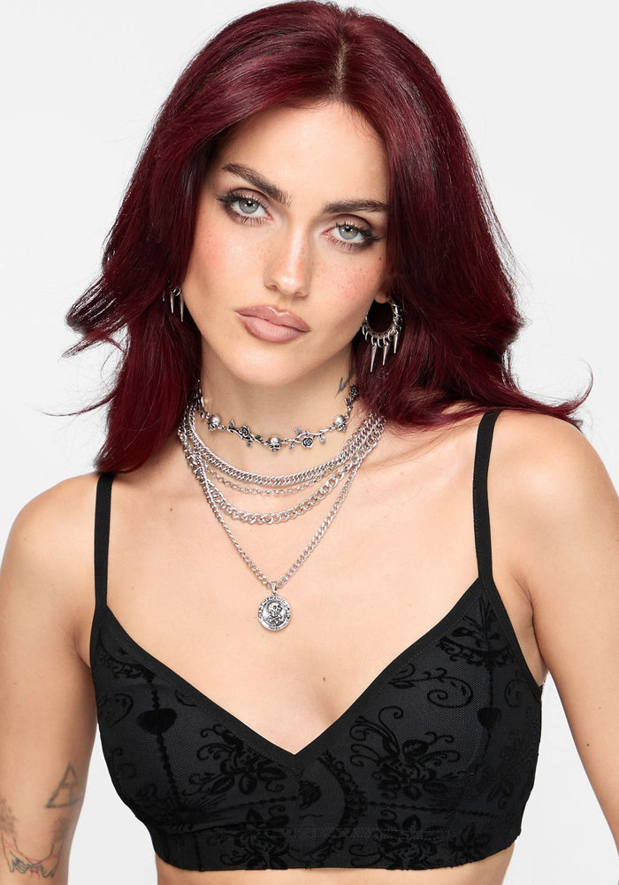 Cameo Flocked Mesh Bralet