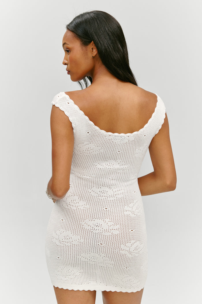 Cameron Crochet Mini Dress - White Rose