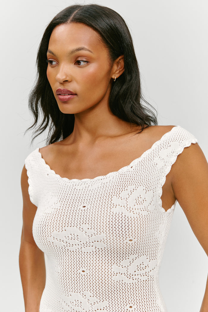 Cameron Crochet Mini Dress - White Rose