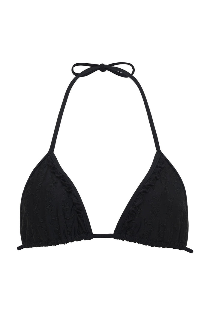 Camilla Eyelet Triangle Bikini Top Black
